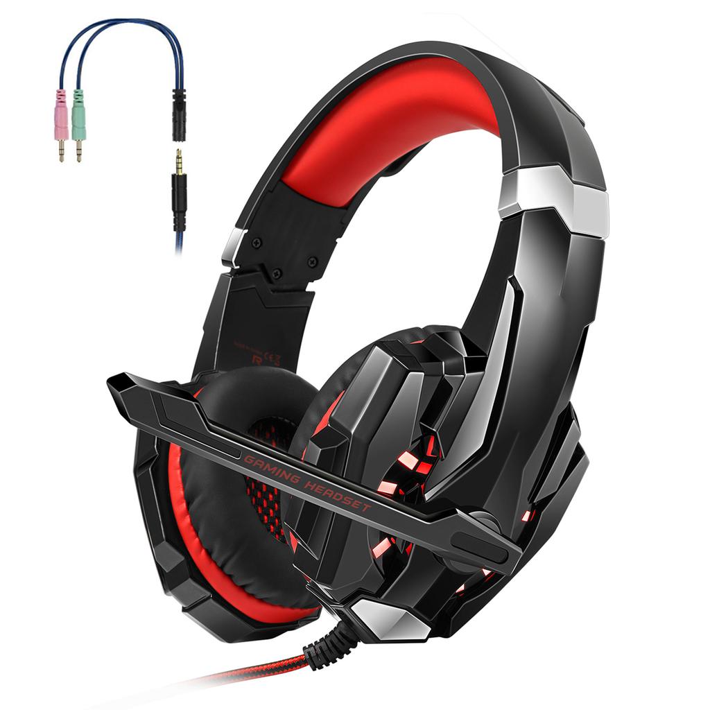 3.5mm Over Ear Game Headset, Gaming Headset with Noise Isolating Microphone, LED Light, Volume Control for Laptop,