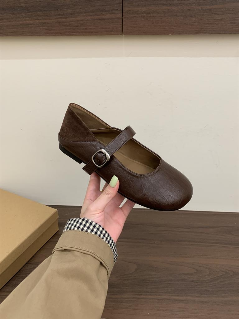 Temperament runda tå platt sula enskor dam nya vår och höst retro Mary Jane små läderskor lätt mun pendlingsskor