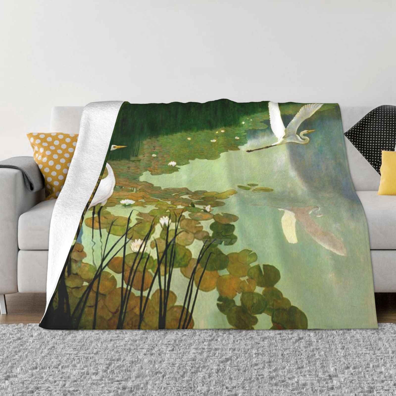 N.C. Wyeth. Herons In Summer Creative Design Light Thin Soft Flannel Blanket Likiska N C Wyeth Herons In Summer American 30x40in