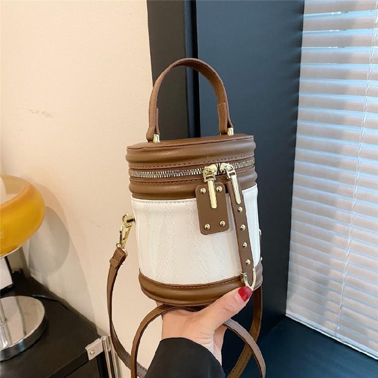 Shoulder Crossbody Bag PU Leather Cylinder Bag Bucket Handbag for Daily Activity