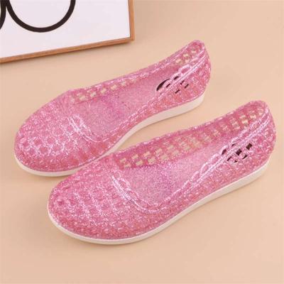 Super Soft Crystal Sandals Women's Fashion Outer Wear Hollow Hole Shoes Flat Bottom Non-slip Plastic Thick Sole Mother Grandma Sandals
