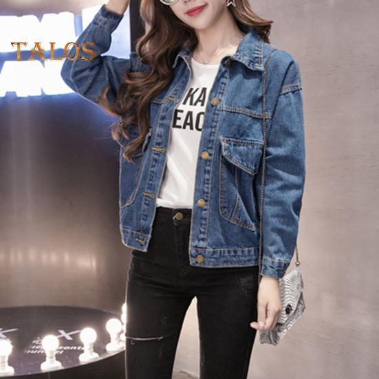 Zimní Dámské Bunda Dlouhé Rukávy Ohrnovací Límec Kapsy na hrudi Zapínání na knoflíky Kabát Jednobarevné Běžné streetwear Denim Coat