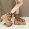 Mode 10CM Leopard Plateau Damen Stiefeletten Hohe Absätze Winter Wildleder Warmes Fell Schneestiefel 2025 Trend Frau Herbst Schnürstiefel Damen