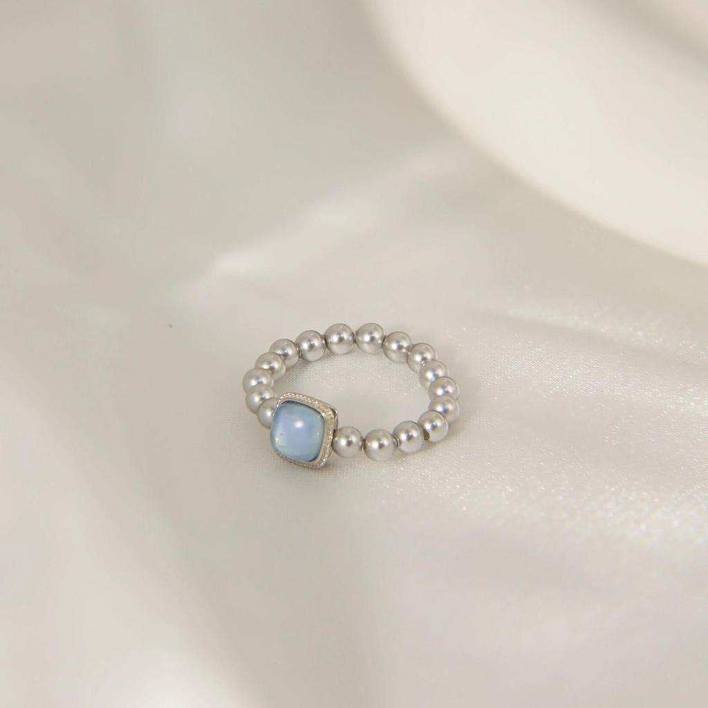 S925 Sterling Silver Aquamarine Pearl Square Ring for Women - Fashionable, Simple, Durable Index Finger Accessory