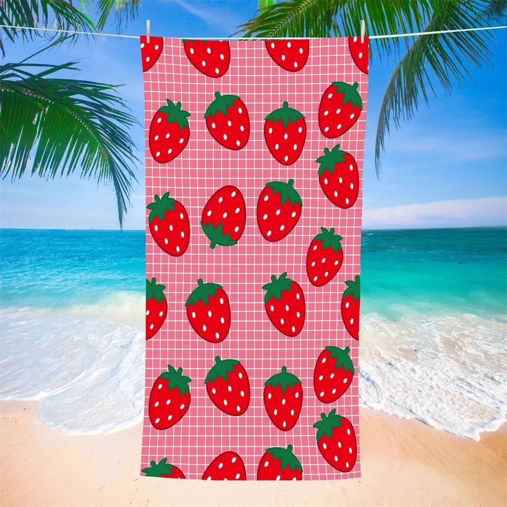 Serviette de Plage Microfibre Fraises Serviette de Bain Absorbante Fruits Légère Séchage Rapide Serviette de Piscine Parfaite pour Hommes et Femmes