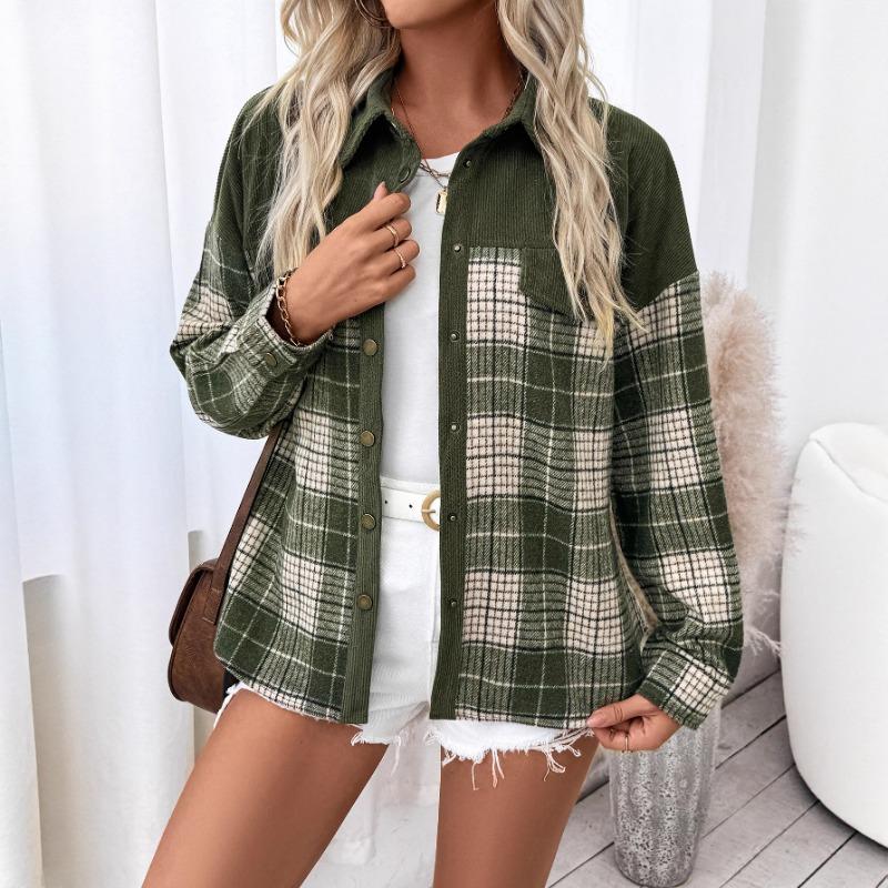 Women's Women's Long Sleeve Tops 2025 Winter New Style Plaid Color Block Shirt Jacket