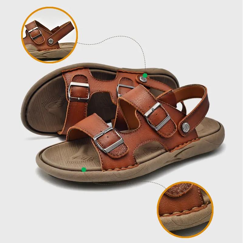 Men's Beach Sandals Casual Leather Breathable Beach Sandals Men's Outdoor Footwear Comfortable Summer Shoes Fashion Slippers