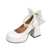 Autumn New Thick Heel Single Shoes Women's Round Head Shallow Mouth Butterfly Knot Beaded Platform High Heels
