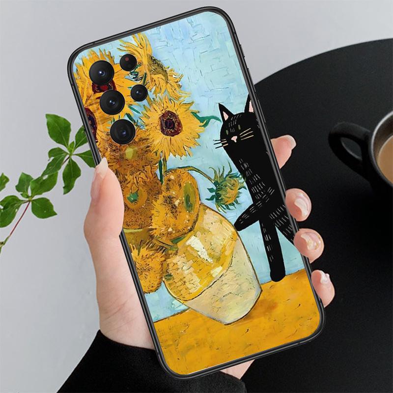 Retro Oil Painting Van-Gogh Cat Phone Case For Samsung Galaxy A52S A04S A21S A33 A23 A13 A14 A32 A52 A53 A54 A51 A71 M51