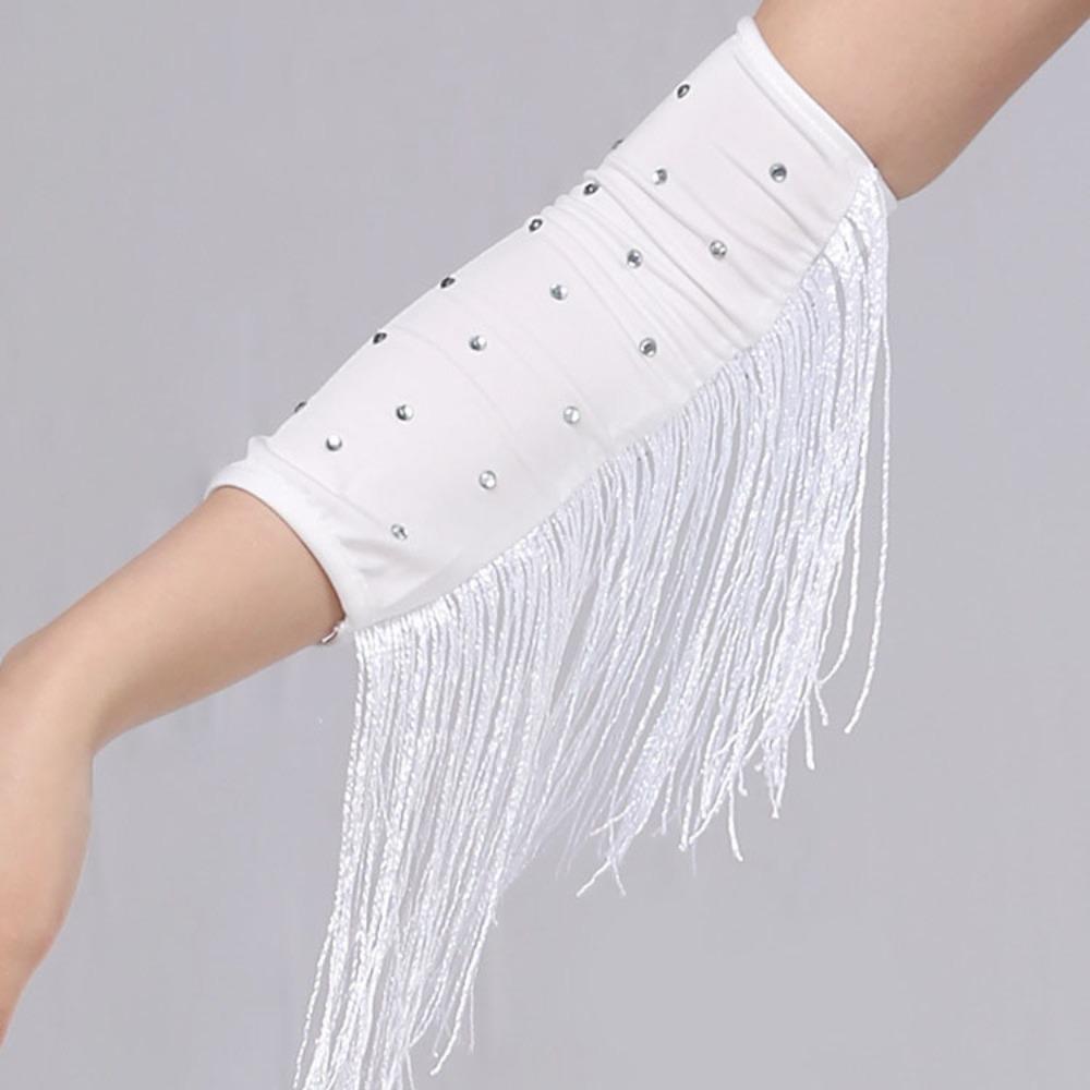 

Drilling Rhinestone Fringed Dance Sleeves Solid Color Rhinestone Dance Sleeves Ladies белый