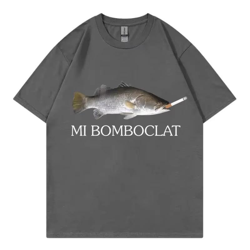 

Смішна футболка з мемом Mi Bomboclat Fish, з коротким рукавом, для унісекс та жінок-унісекс, студентів коледжу, парний одяг, чиста бавовна S
