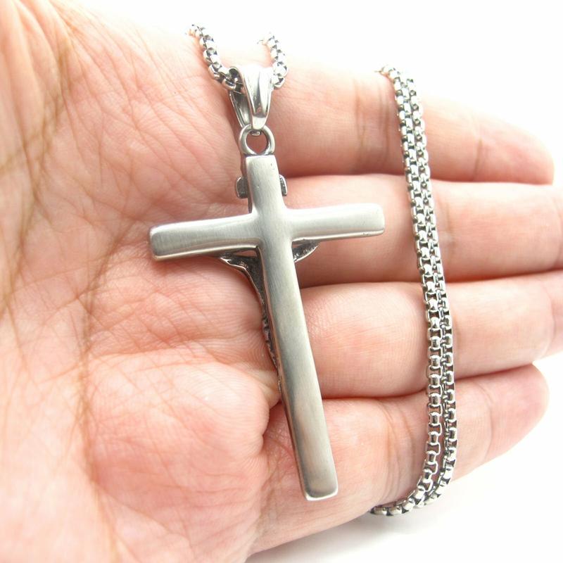 Cool Mens Stainless Steel Jesus Christ Crucifix Cross Pendant Necklace For Men