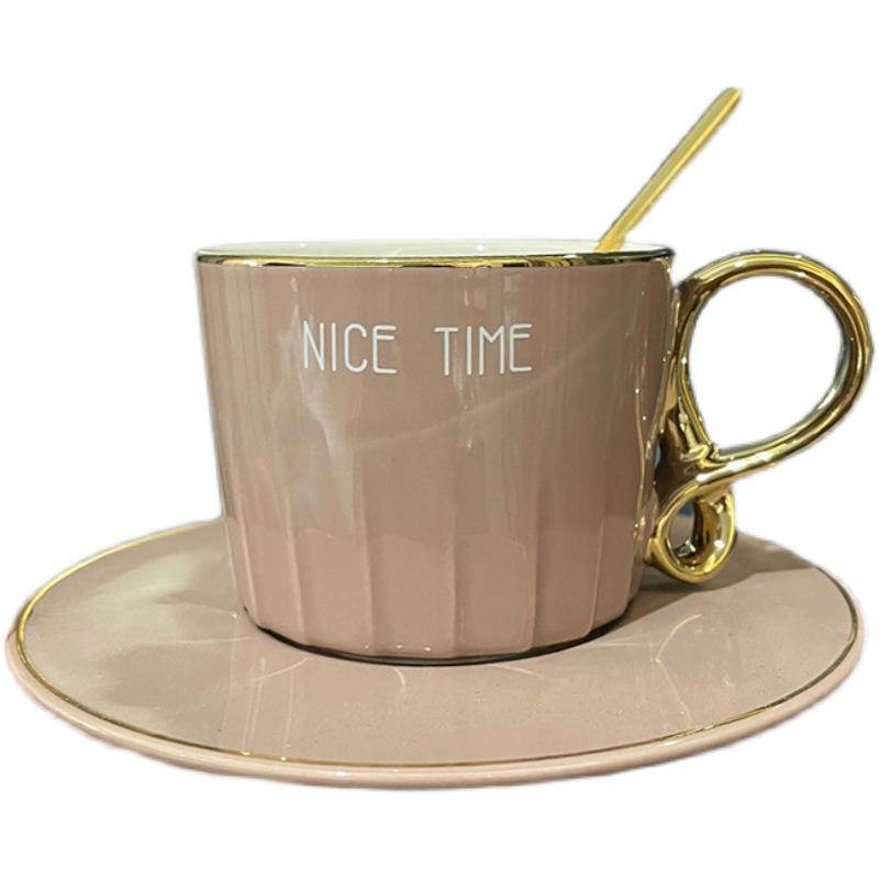 Nordic Light Luxury Designer Coffee Cup with Gold-painted High Value Office Ceramic Cup and Saucer with Spoon