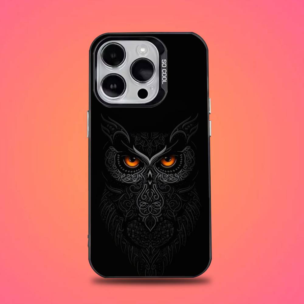 Custodia per Telefono Drake O-OvO OWL Per iPhone 16,15,14,13,12,11,Pro,Max,Plus,Mini,XS,SE Anti Caduta Nero Opaco Bumper Rigido