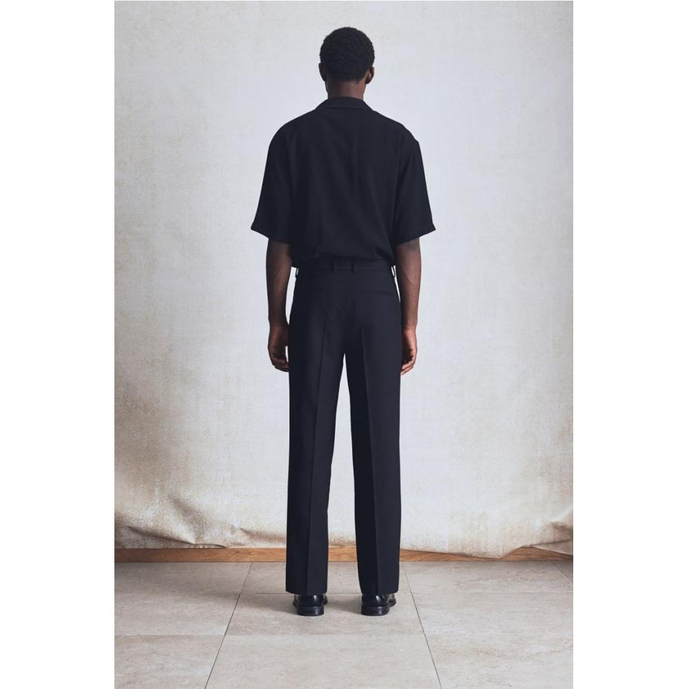H M Linen Blend Tailored Pants Regular Fit Black