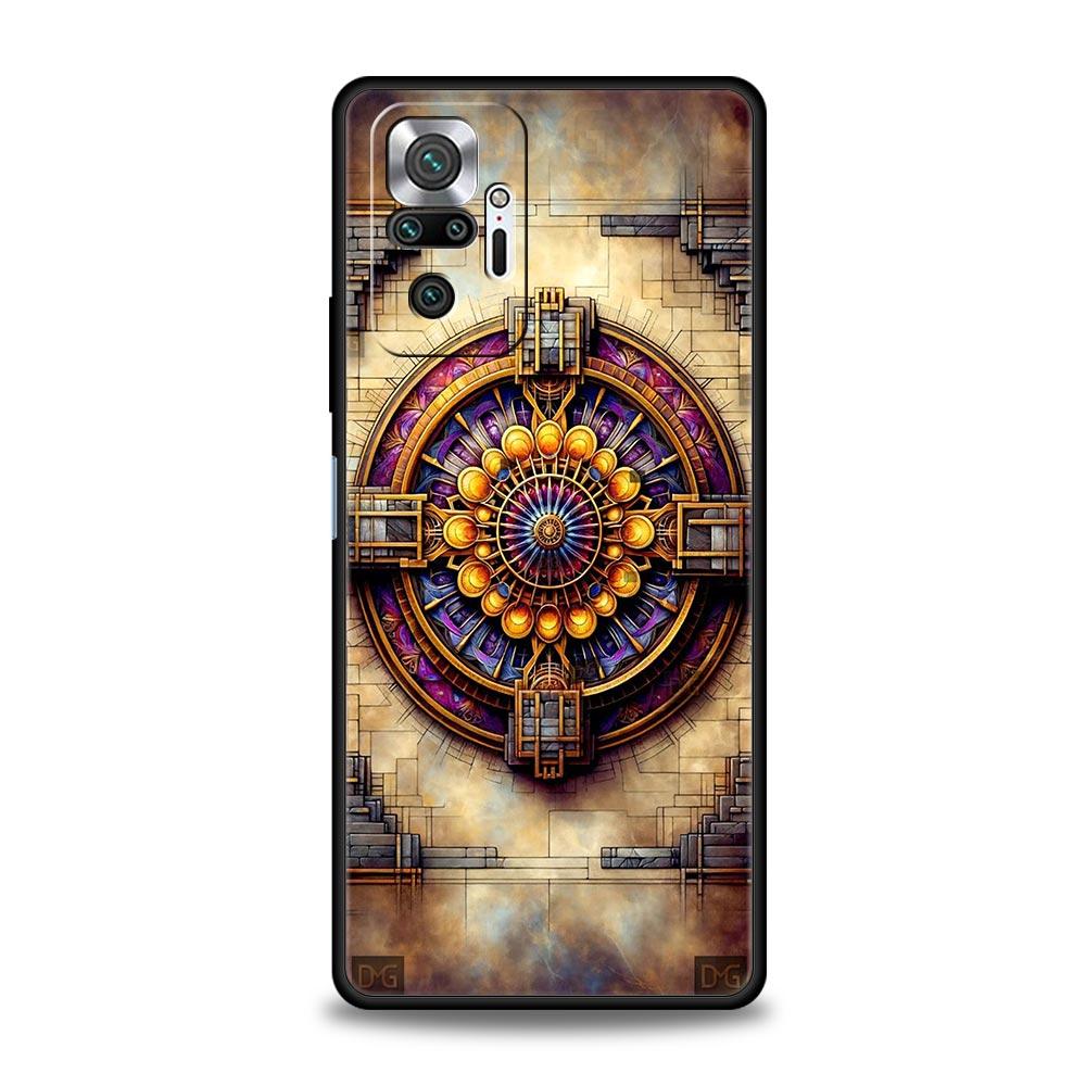 Retro Circular Totem Design Phone Case Cover for Redmi 14C 10C Note 15 14 13 12 10 11 K40 Pro Plus 5G Shockproof Soft TPU Shell
