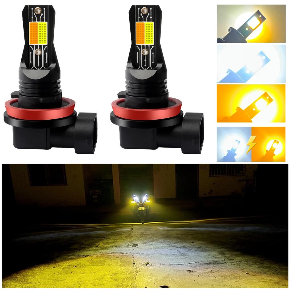 Tricolor Strobe H11 H8 9006 HB4 HB3 9005 H1 H3 H7 880 881 5202 H16 COB Fog Lights LED Bulb Car Day Driving Running Light 3000LM
