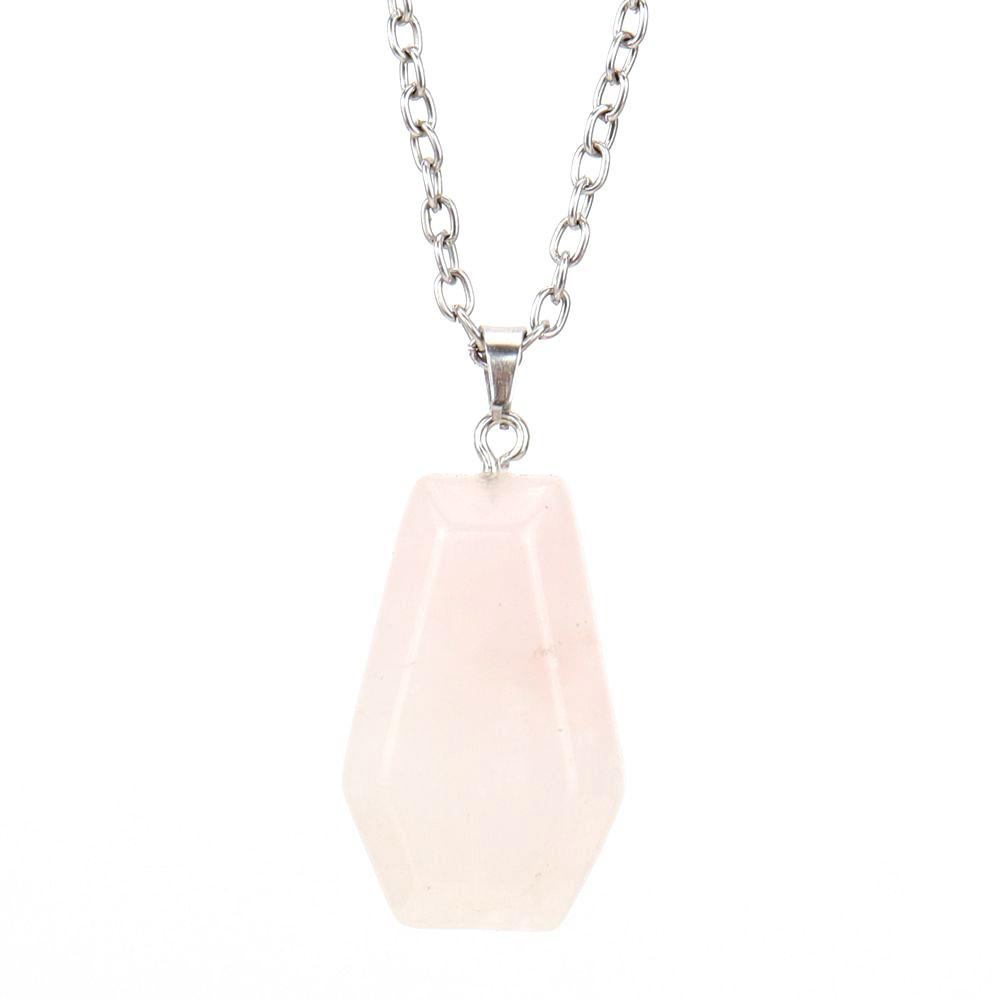 

Natural Crystal Stone Mini Coffin Board Pendant Necklace Halloween Necklace Ornament N671 рожевий кварц кольору