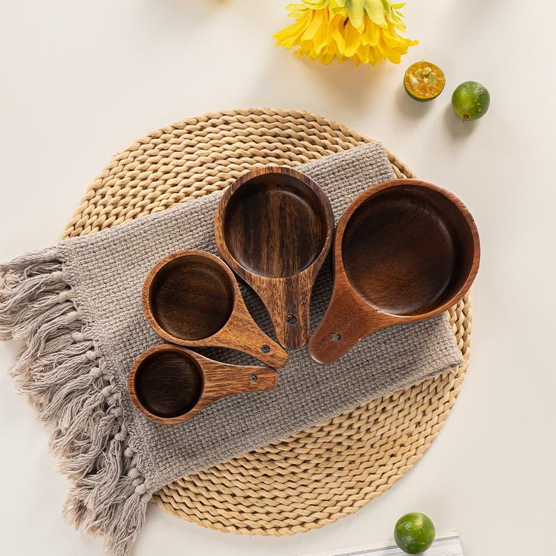 Mahogany Measuring Cup Four-piece Set, Coffee Measuring Cup Set, Milk Powder Spoon, Seasoning Spoon