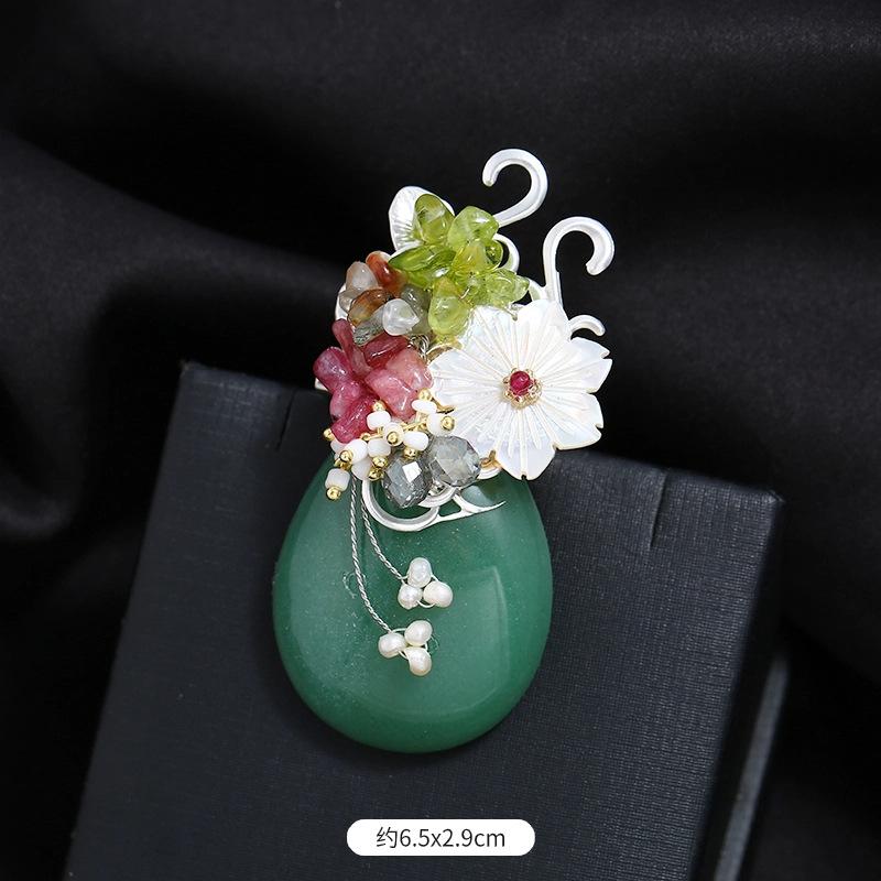 Original Heavy Handmade Natural Crystal Shell Corsage Women's Luxury Atmosphere Retro Elegant Brooch Jacket Coat Accessories