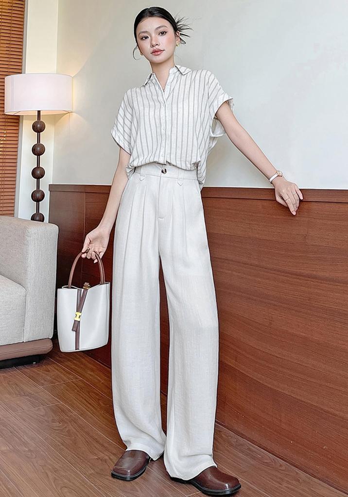 Inotenka Linen Loose Solid Perfect for and Office Use Women's Wide-Leg Pants, Summer, Lightweight, Figure-Flattering, Fit, Breathable, Slimming,