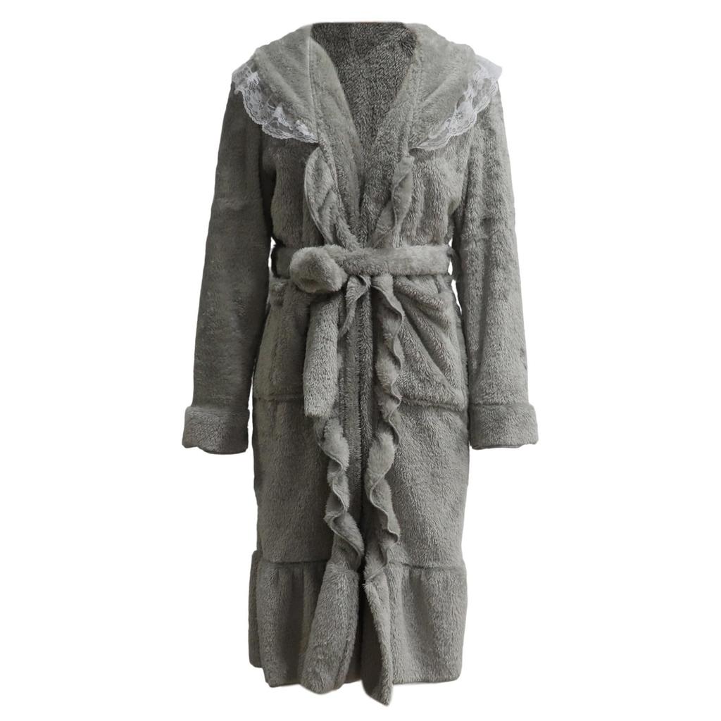 Women's Hooded Fleece Dressing Gown Women's Bathrobe Lightweight House Coat Long Bathrobe Plush