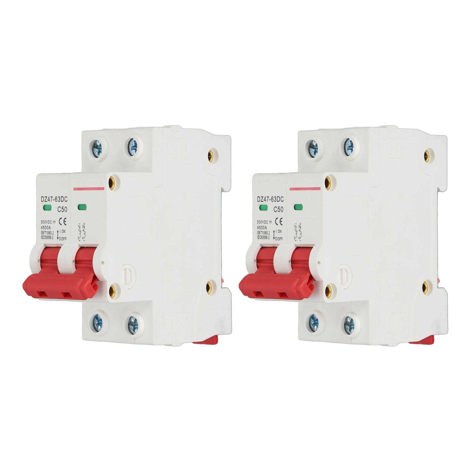 

2PCS DC Circuit Breaker DIN Rail Mounting 2P 50A 500V Protection Air Switch for Solar PV System