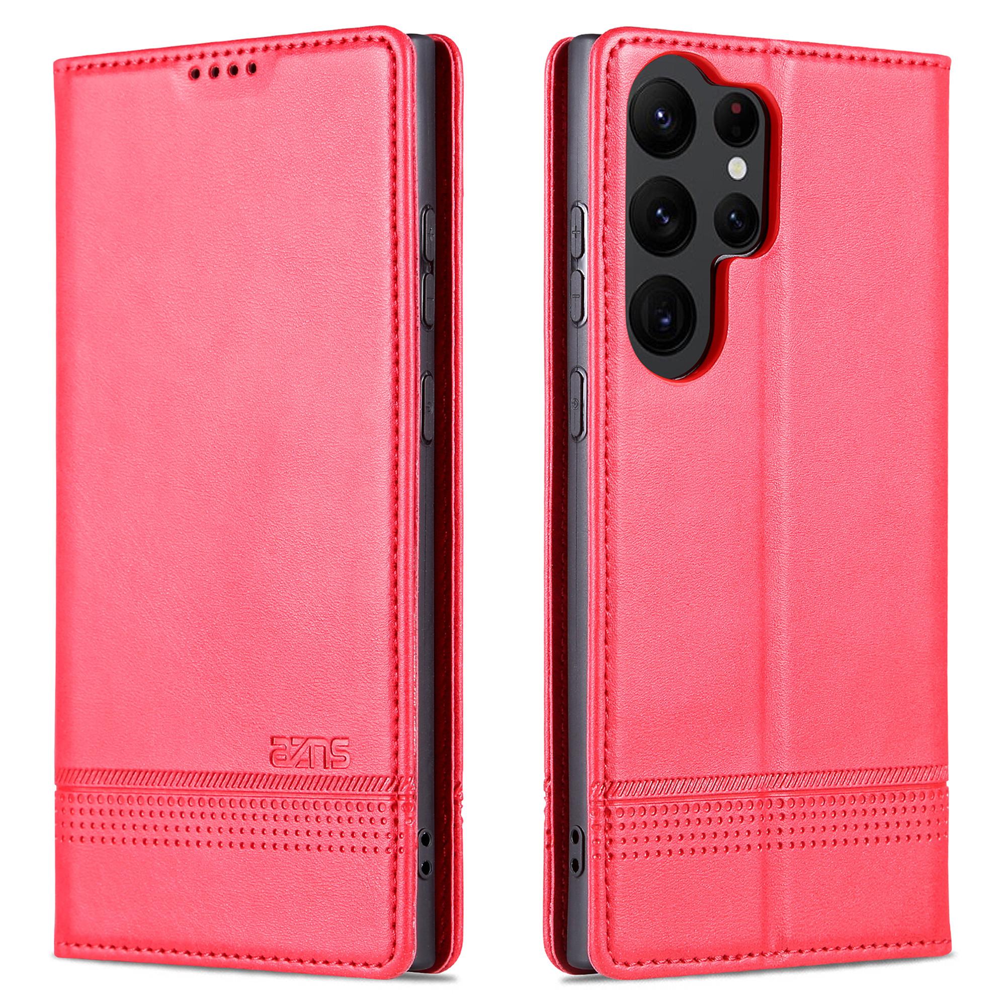 

AZNS For Samsung Galaxy S24 Ultra Case Magnetic Suction Leather Phone Cover with Wallet Stand Rose