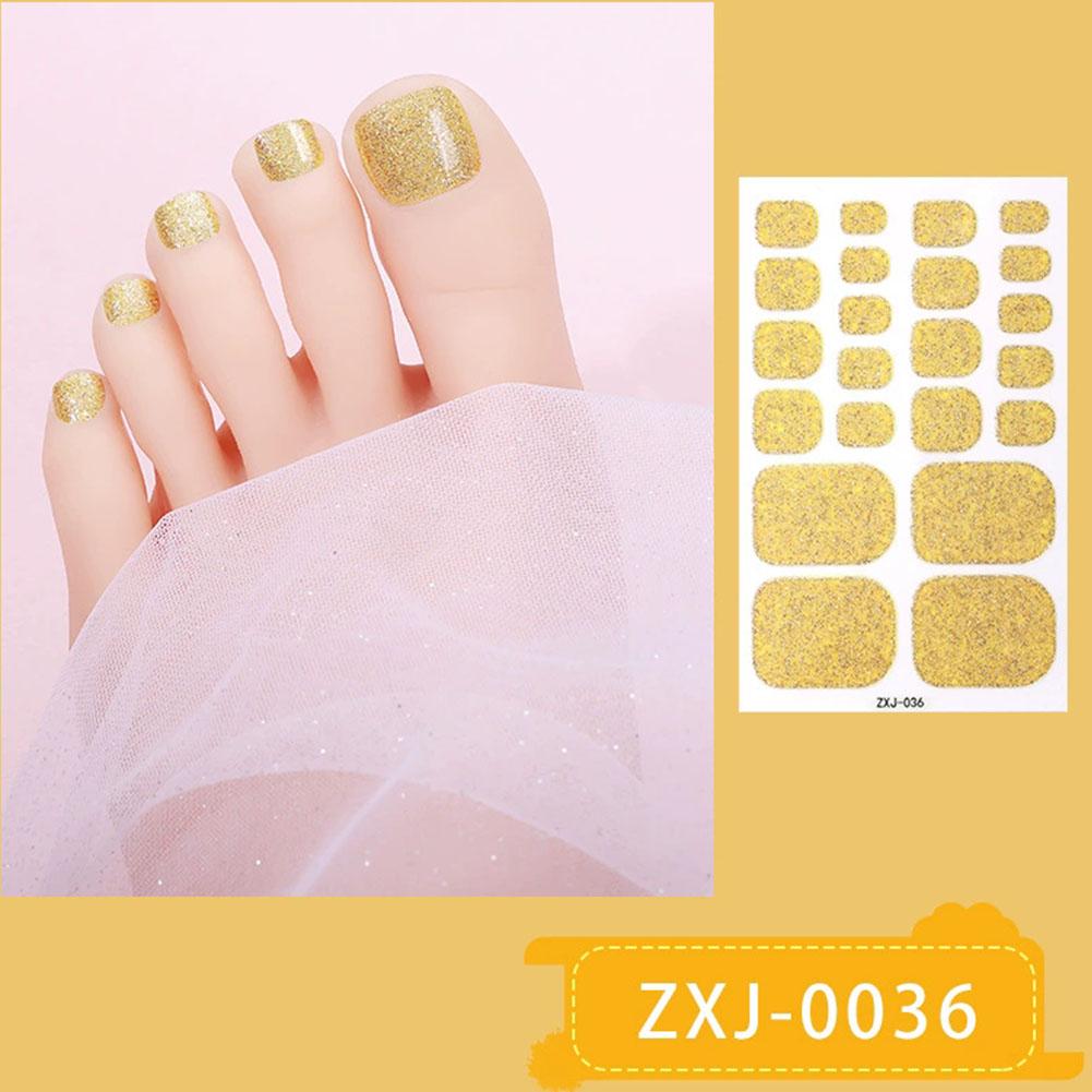 22Tips Vibrant Glitter Toenail Stickers Solid Color Full Cover Toenail Polish Strips Summer Self Adhesive DIY Foot Decals