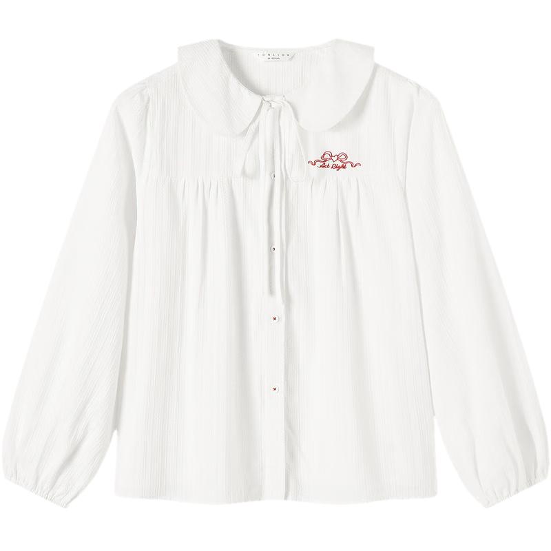 TonLion 2026 Spring Women s Peter Pan Collar Long Sleeve Shirt L