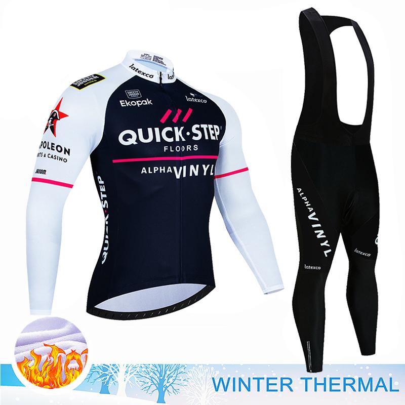 Team QUICK Step 2026 Winter Fleece Long Sleeve Cycling Jersey Set MTB Bicycle Clothes Wear Ropa Ciclismo Racing Bike Jersey Suit