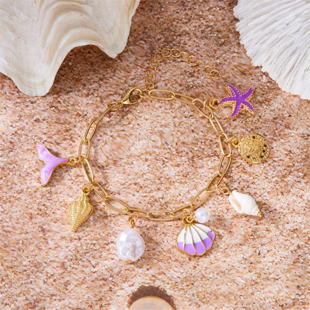 Boho Shell Starfish Bracelet Pearl Bohemian Beach Jewelry Metal Gold Bracelet Party Jewelry