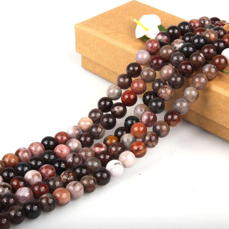 Natural Petrified Wood Loose Beads for DIY Jewelry - Handmade Semi-finished Fossilized Wood Round Beads