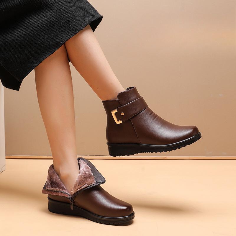 Vinter bomullssko med fløyel Høst og vinter sklisikre varme ankelstøvletter for eldre kvinner Sko Skinnsko for middelaldrende vintersko