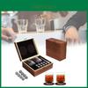 Conjunto de Copos de Uísque de Granito Marrom Luxuoso com Pedras de Uísque e Caixa de Madeira
