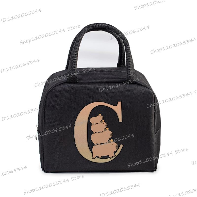 1Pc Cartoon Capybara Alphabet Portable Lunch Bag Women Men Portable Food Insulation Package Funny Capybara Letter Kid Lunch Bags