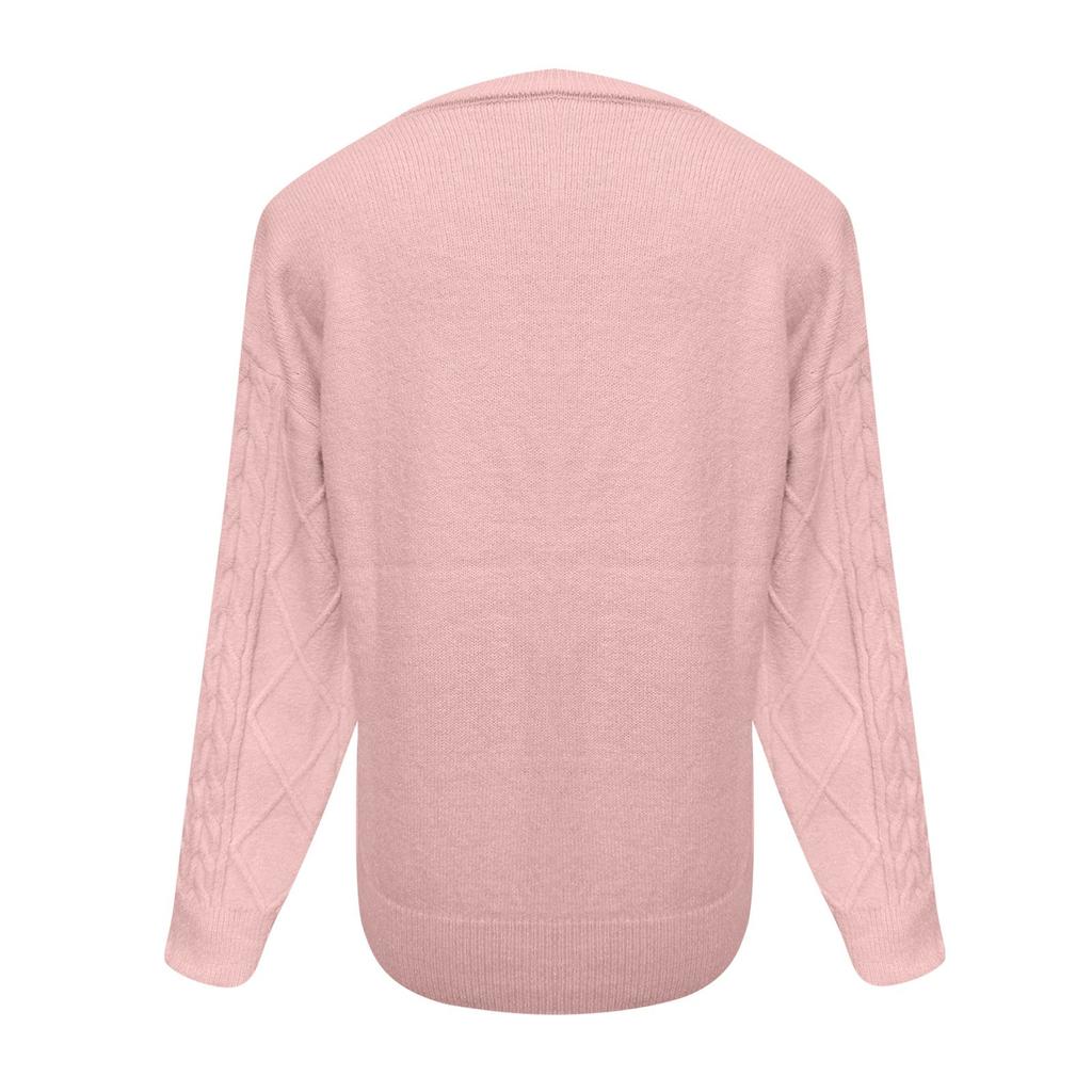 Women's Fashion V-Neck Solid Color Knit Sweater Top Pullover Casual Sweater