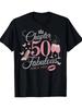 Chic 50th Birthday T Shirt Chapter 50 Fabulous Since 1975 Design Black Knit Tee with Glittery Pink Text & High Heel Graphics Casual Round Neck Valenti