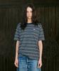 Peullukeu Retro Striped Short Sleeve T-Shirt Navy Fst343