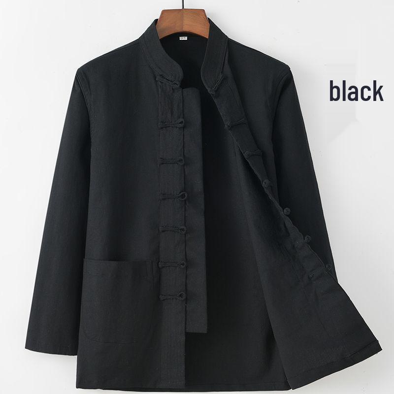 Men's Retro Tang Suit: Stretch Cotton Shirt with Stand Collar & Frog Button