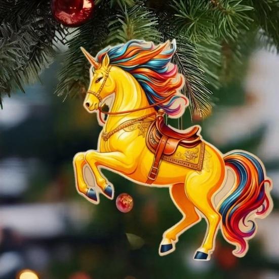 Yousheng Pferdeornament Acryl 2D Flach Realistisches Pferd Hängeanhänger mit Lanyard Weihnachtsbaum Feiertag Heimdekoration