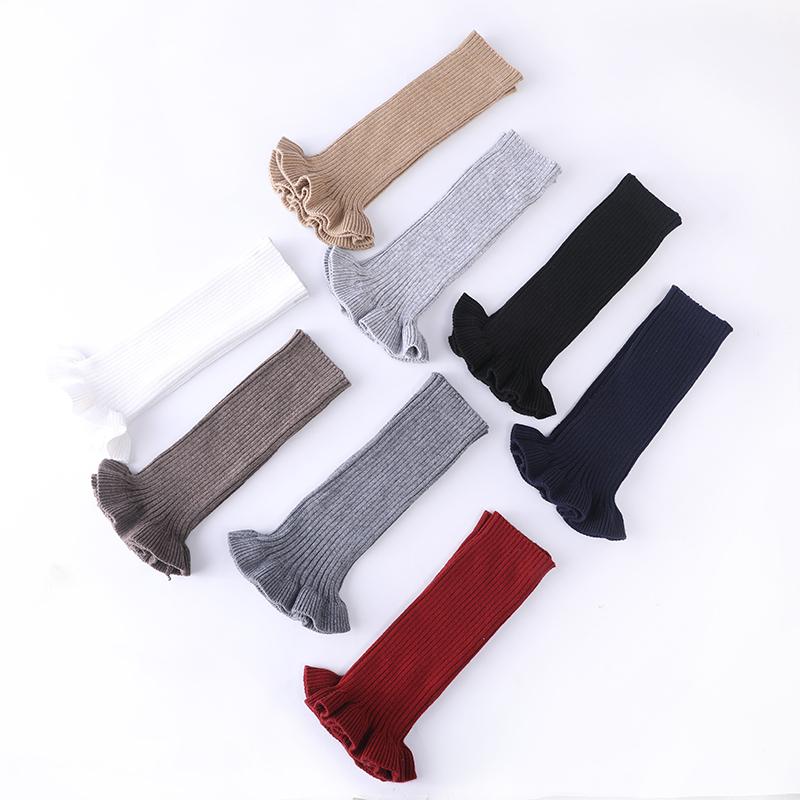 Autumn&Winter Solid Color Horn Knitted Stacked Stocking Women's Vertical Strip Warm Woolen Socks Cover Mushroom Lace Leg Cover