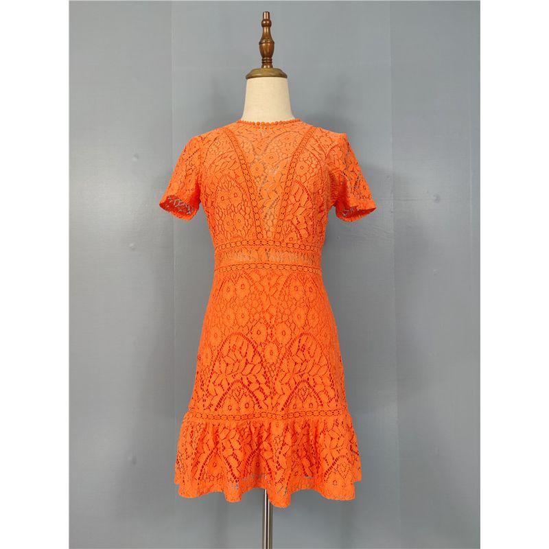 

Export Single AQ Home Elegant Lady Beautiful All-Match Lace Embroidery Dating Silm Slimming and Short Dress Women s Clothing Orange M