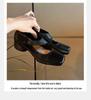 Women's Genuine Leather Ballet Flats, Autumn 2024, Square Toe, Chunky Heel, Vintage Low-Cut Mary Jane Shoes