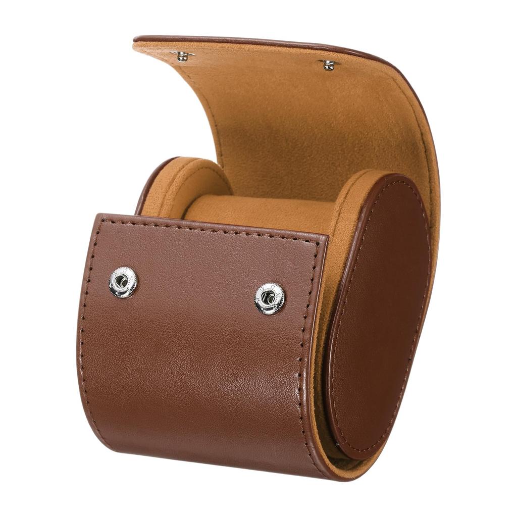 uxcell Portable Leather Watch Case for Men and Women, Single Slot Watch Roll Travel Case, for Travel, Display, Home Storage, Brown