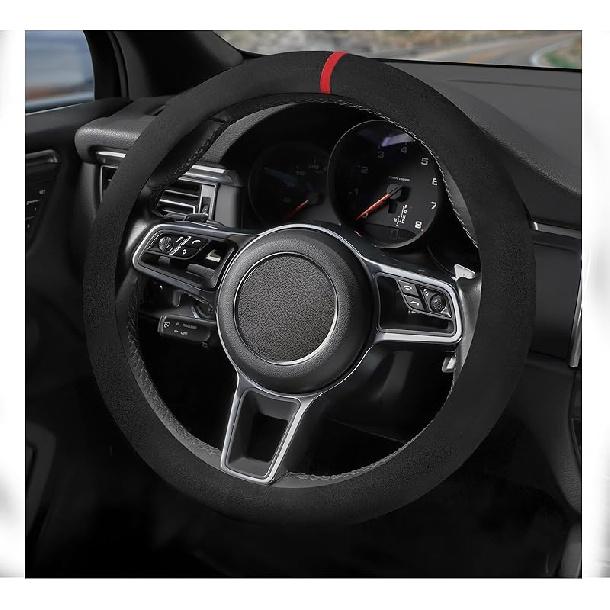 Suede Steering Wheel Cover With Upgraded Silicone Inner Ring, Anti Heat, Breathable, Anti-Slip, Leather Universal 14.5 To 15 Inch Steering Wheel