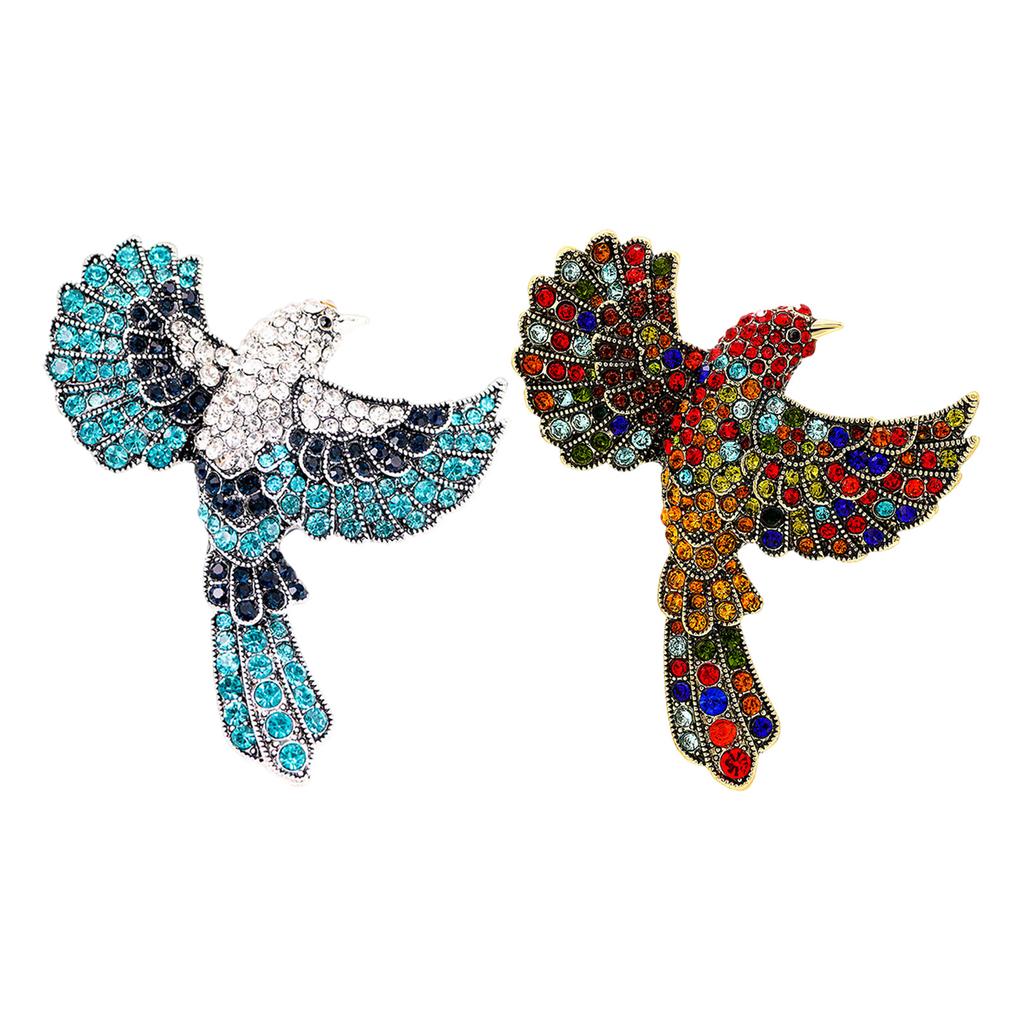 Large Hummingbird Brooch with Colorful Rhinestones Unique Fashion Lapel Pin Crystal Bird Shaped Badge Clothing Accessory