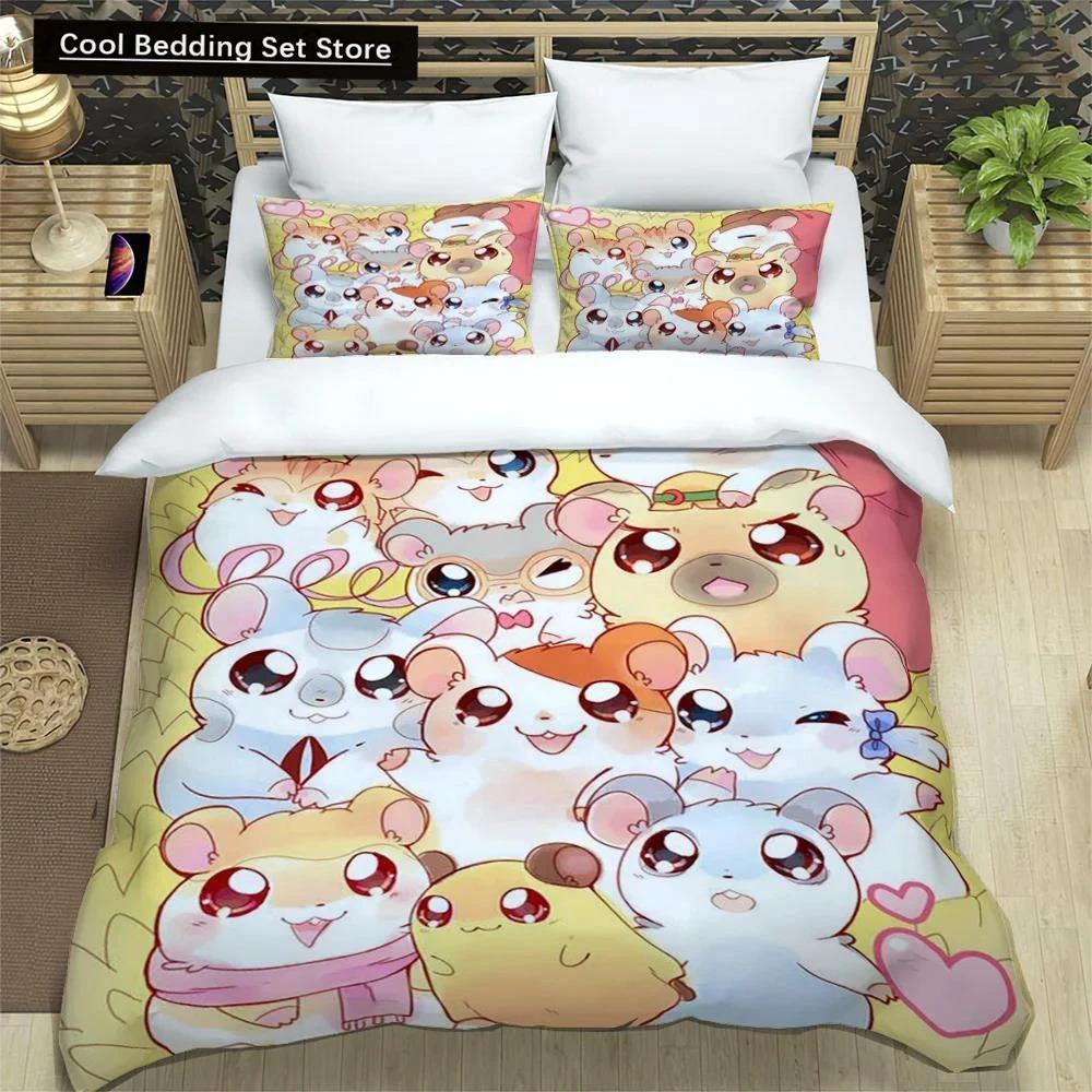 3D-Druck Cartoon Hamtaro Bettwäsche-Set Bettbezug Kissenbezug Set Weich Bequem Kindergeburtstagsgeschenk Heimtextilien