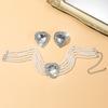 Exaggerated Multi-layer Imitation Pearl Peach Heart Crystal Necklace Earrings Set Bridal Love Rhinestone Neck Chain Women