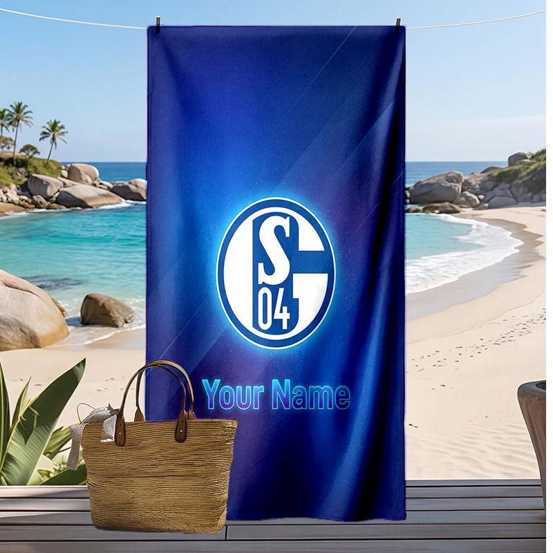 Telo Mare Personalizzato Stampato Schalke 04 FC Logo Calcio Supporto Nome Personalizzato Testo Asciugamano Assorbente Per Sport Viaggio Regalo Speciale